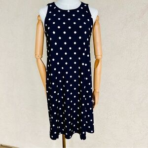 Lauren Raplh Lauren Navy Blue & White A Line Polka Dot Georgette Dress NWT